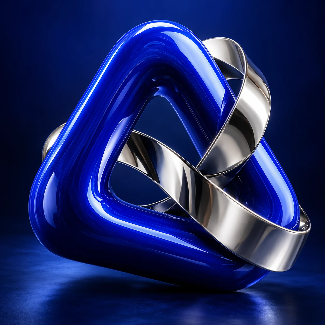 QTriangle cobalt and chrome sculptural triangle